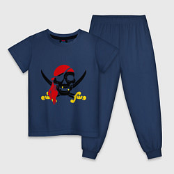 Пижама хлопковая детская Пиратская футболка, цвет: тёмно-синий