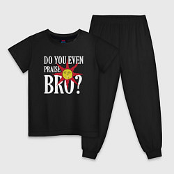 Пижама хлопковая детская Do You Even Praise Bro? цвета черный — фото 1