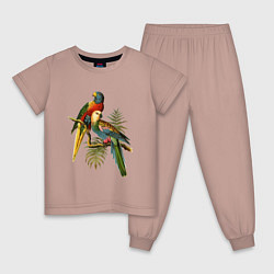 Пижама хлопковая детская Тропические попугаи, цвет: пыльно-розовый