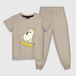 Пижама хлопковая детская Cat no banana meme, цвет: миндальный