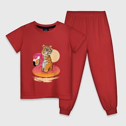 Пижама хлопковая детская Тигр на фламинго, цвет: красный