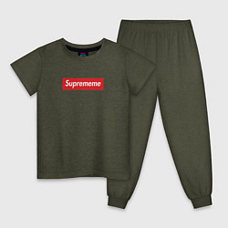 Пижама хлопковая детская Suprememe, цвет: меланж-хаки