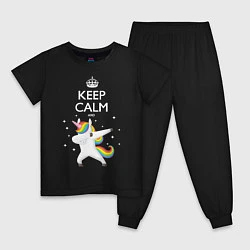 Пижама хлопковая детская Keep Calm & Dab Unicorn, цвет: черный