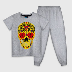 Пижама хлопковая детская Flower Skull, цвет: меланж