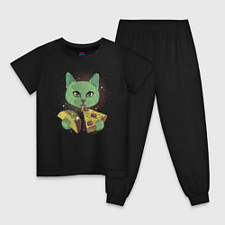 Пижама хлопковая детская Кот в Космосе, цвет: черный