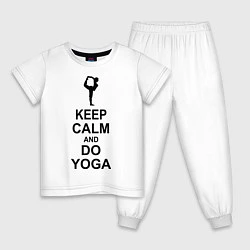 Пижама хлопковая детская Keep Calm & Do Yoga, цвет: белый