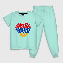 Пижама хлопковая детская Сердце Армении, цвет: мятный