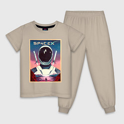 Пижама хлопковая детская SpaceX: Astronaut, цвет: миндальный