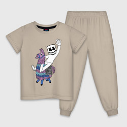 Пижама хлопковая детская Marshmello x Llama, цвет: миндальный
