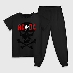 Пижама хлопковая детская AC/DC Skull, цвет: черный