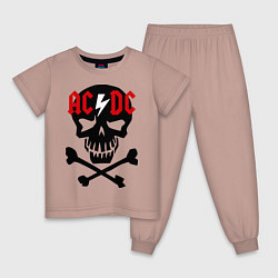 Пижама хлопковая детская AC/DC Skull, цвет: пыльно-розовый