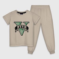 Пижама хлопковая детская GTA V: Logo, цвет: миндальный