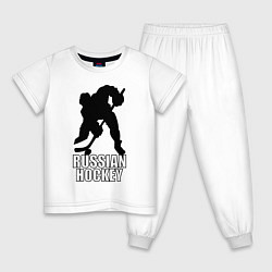 Пижама хлопковая детская Russian Black Hockey, цвет: белый