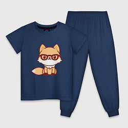 Пижама хлопковая детская Лисенок в очках, цвет: тёмно-синий