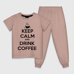 Пижама хлопковая детская Keep Calm & Drink Coffee, цвет: пыльно-розовый