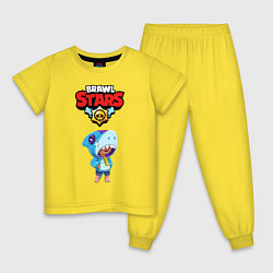 Пижама хлопковая детская BRAWL STARS LEON SHARK, цвет: желтый