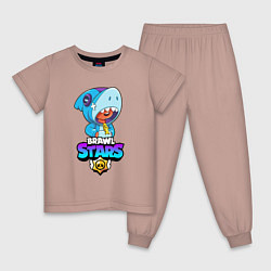 Пижама хлопковая детская BRAWL STARS LEON SHARK, цвет: пыльно-розовый