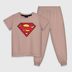 Пижама хлопковая детская Superman logo цвета пыльно-розовый — фото 1