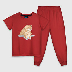 Пижама хлопковая детская Толстый Кот, цвет: красный