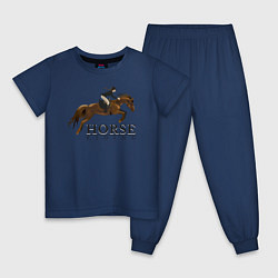 Пижама хлопковая детская HORSE RIDING, цвет: тёмно-синий