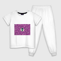 Пижама хлопковая детская Космонавт в розах, цвет: белый