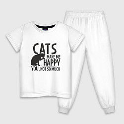 Пижама хлопковая детская Коты делают меня счастливым, цвет: белый