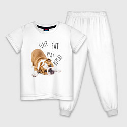 Пижама хлопковая детская Sleep Eat Play Repeat Бульдог, цвет: белый