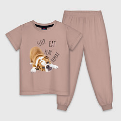Пижама хлопковая детская Sleep Eat Play Repeat Бульдог, цвет: пыльно-розовый