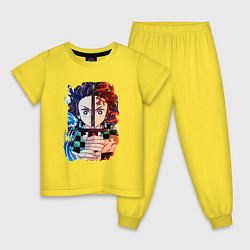 Пижама хлопковая детская KIMETSU NO YAIBA, цвет: желтый