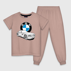 Пижама хлопковая детская BMW, цвет: пыльно-розовый