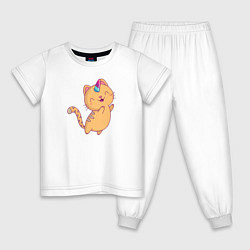 Пижама хлопковая детская Котик - Единорожик, цвет: белый