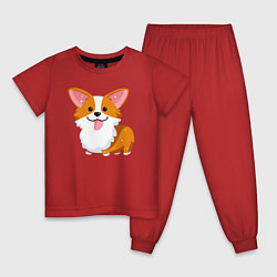 Пижама хлопковая детская Милый корги, цвет: красный