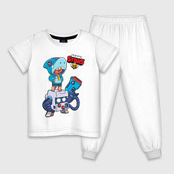 Пижама хлопковая детская BRAWL STARS LEON SHARK 8-BIT, цвет: белый