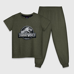 Пижама хлопковая детская Jurassic World цвета меланж-хаки — фото 1