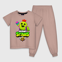 Пижама хлопковая детская BRAWL STARS SPIKE, цвет: пыльно-розовый