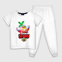 Пижама хлопковая детская BRAWL STARS TROPICAL SPROUT, цвет: белый