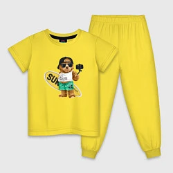 Пижама хлопковая детская Медвежонок серфер, цвет: желтый