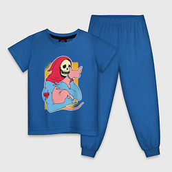 Пижама хлопковая детская Скелетор дежит кота, цвет: синий