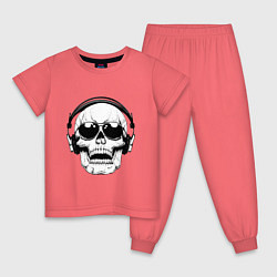 Пижама хлопковая детская Skull Music lover, цвет: коралловый