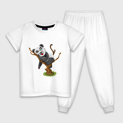 Пижама хлопковая детская Смешная панда, цвет: белый