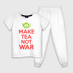 Пижама хлопковая детская Make tea not war, цвет: белый