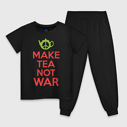 Пижама хлопковая детская Make tea not war, цвет: черный