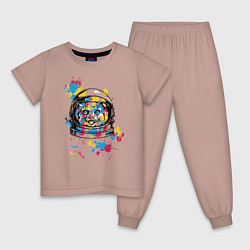Пижама хлопковая детская Кошка космонавт, цвет: пыльно-розовый