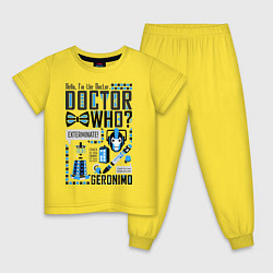 Пижама хлопковая детская Hello, i'm the Doctor, цвет: желтый