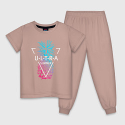 Пижама хлопковая детская Ананас с надписью Ultra summer, цвет: пыльно-розовый