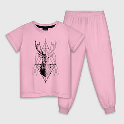 Пижама хлопковая детская Polygonal deer, цвет: светло-розовый
