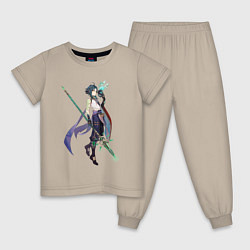 Пижама хлопковая детская Сяо Genshin Impact, цвет: миндальный
