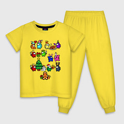 Пижама хлопковая детская AMONG US НОВОГОДНИЙ, цвет: желтый