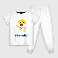 Пижама хлопковая детская Baby Shark Рисунок на спине, цвет: белый
