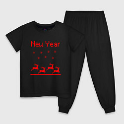 Пижама хлопковая детская Новогодние олени, цвет: черный